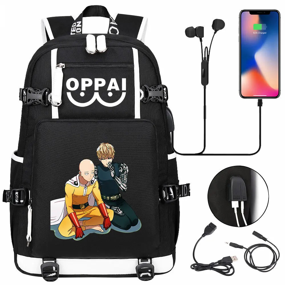 Anime USB Large Capacity Teenagers Schoolbags Women Men One Punch Man Laptop Travel Backpack Girls Boys Kids School Book Bags