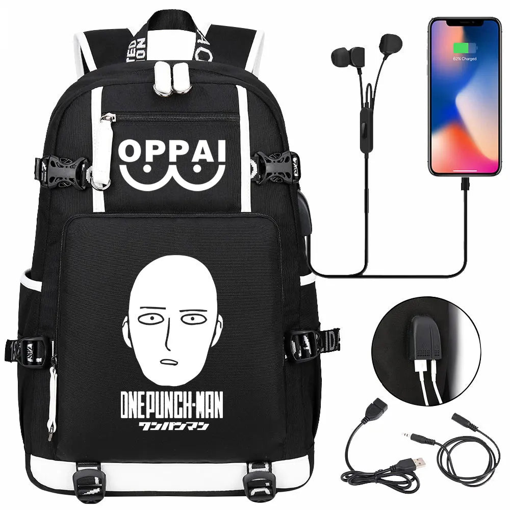 Anime USB Large Capacity Teenagers Schoolbags Women Men One Punch Man Laptop Travel Backpack Girls Boys Kids School Book Bags
