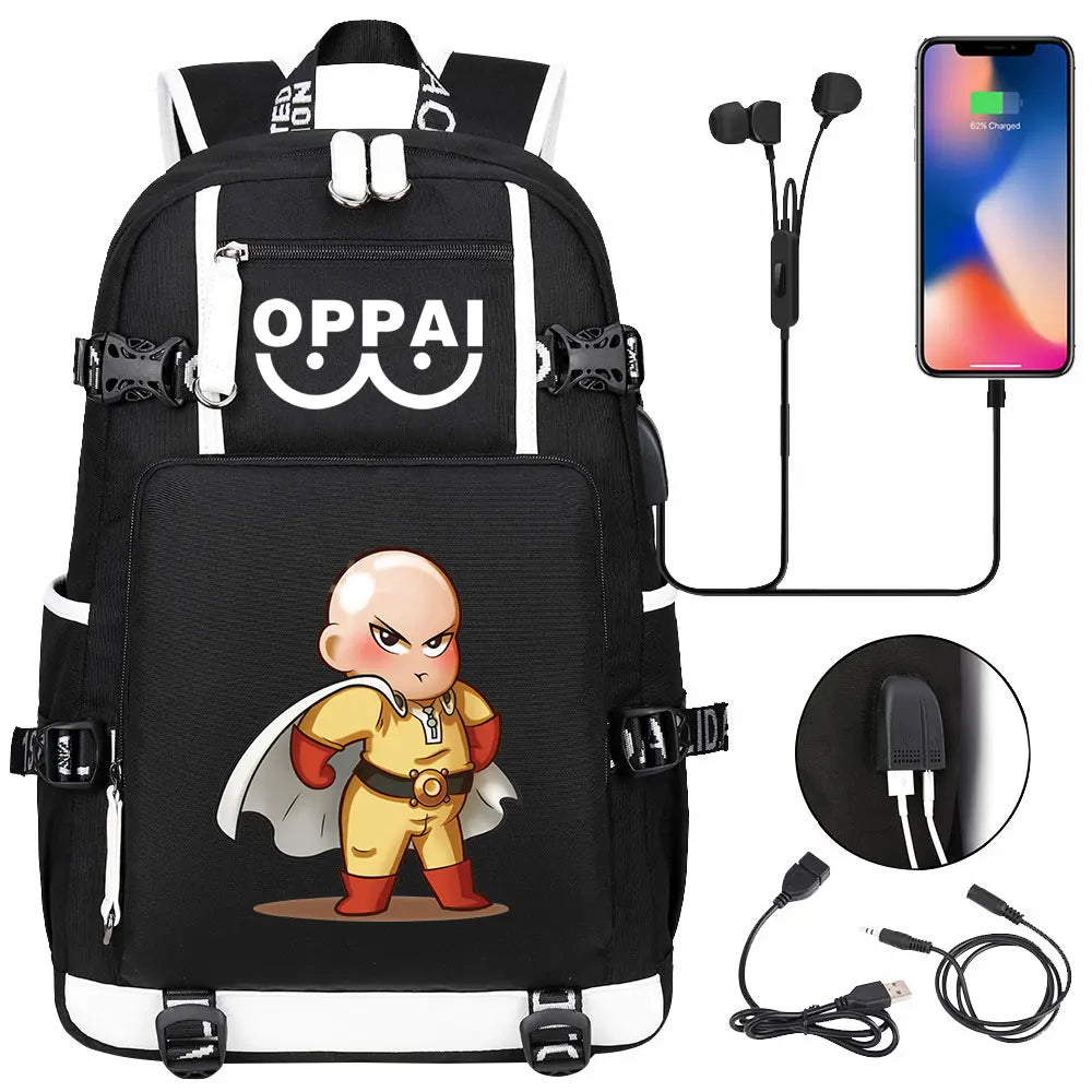 Anime USB Large Capacity Teenagers Schoolbags Women Men One Punch Man Laptop Travel Backpack Girls Boys Kids School Book Bags