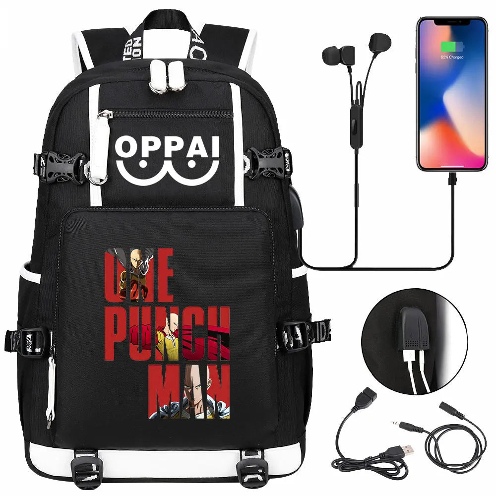 Anime USB Large Capacity Teenagers Schoolbags Women Men One Punch Man Laptop Travel Backpack Girls Boys Kids School Book Bags