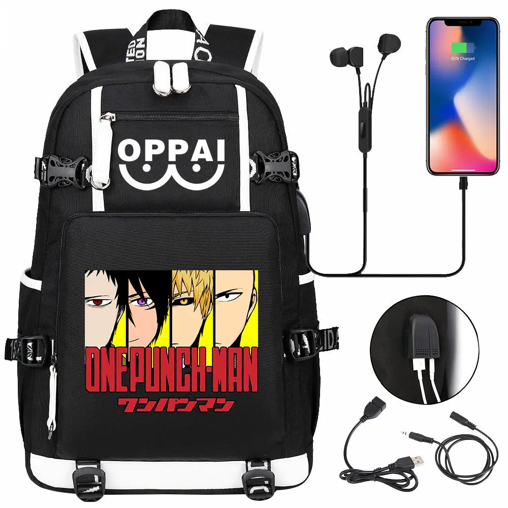 Anime USB Large Capacity Teenagers Schoolbags Women Men One Punch Man Laptop Travel Backpack Girls Boys Kids School Book Bags