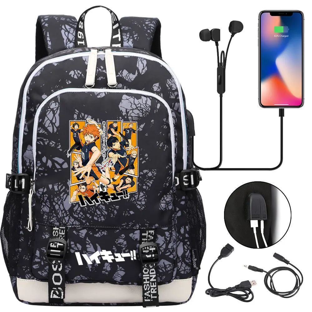 Anime Volleyball Juvenile Teenager USB Charging Laptop Backpack Women Men Rucksack Kids School Book Bag Mochila Travel Bagpack
