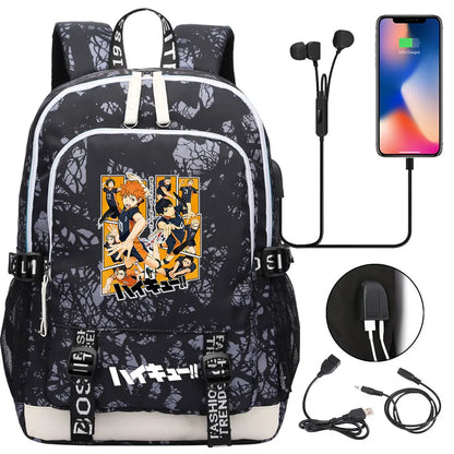 Anime Volleyball Juvenile Teenager USB Charging Laptop Backpack Women Men Rucksack Kids School Book Bag Mochila Travel Bagpack