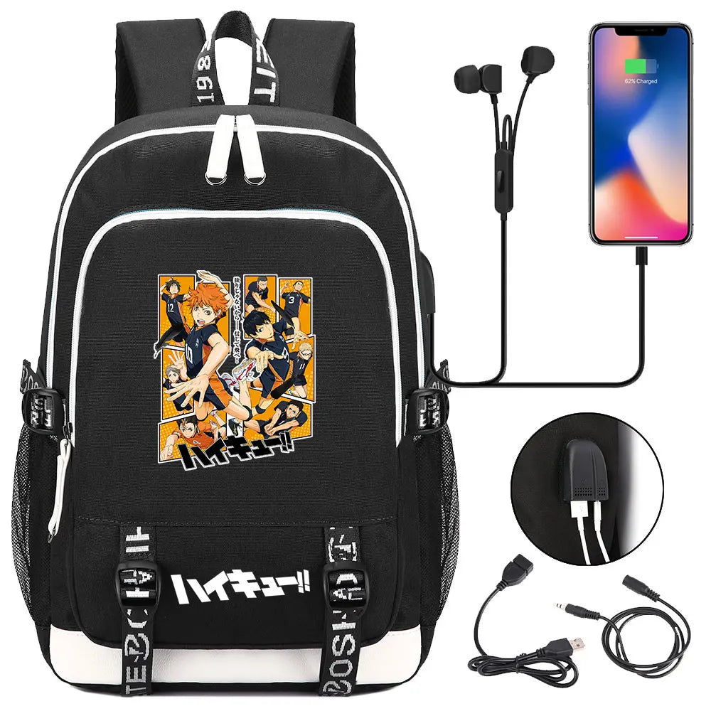 Anime Volleyball Juvenile Teenager USB Charging Laptop Backpack Women Men Rucksack Kids School Book Bag Mochila Travel Bagpack