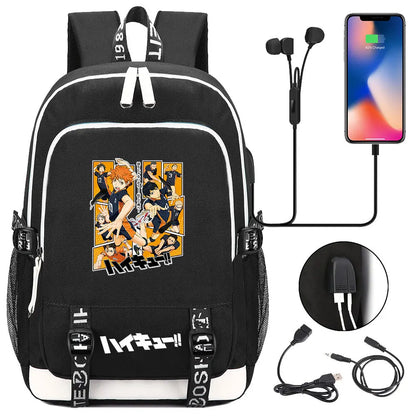 Anime Volleyball Juvenile Teenager USB Charging Laptop Backpack Women Men Rucksack Kids School Book Bag Mochila Travel Bagpack