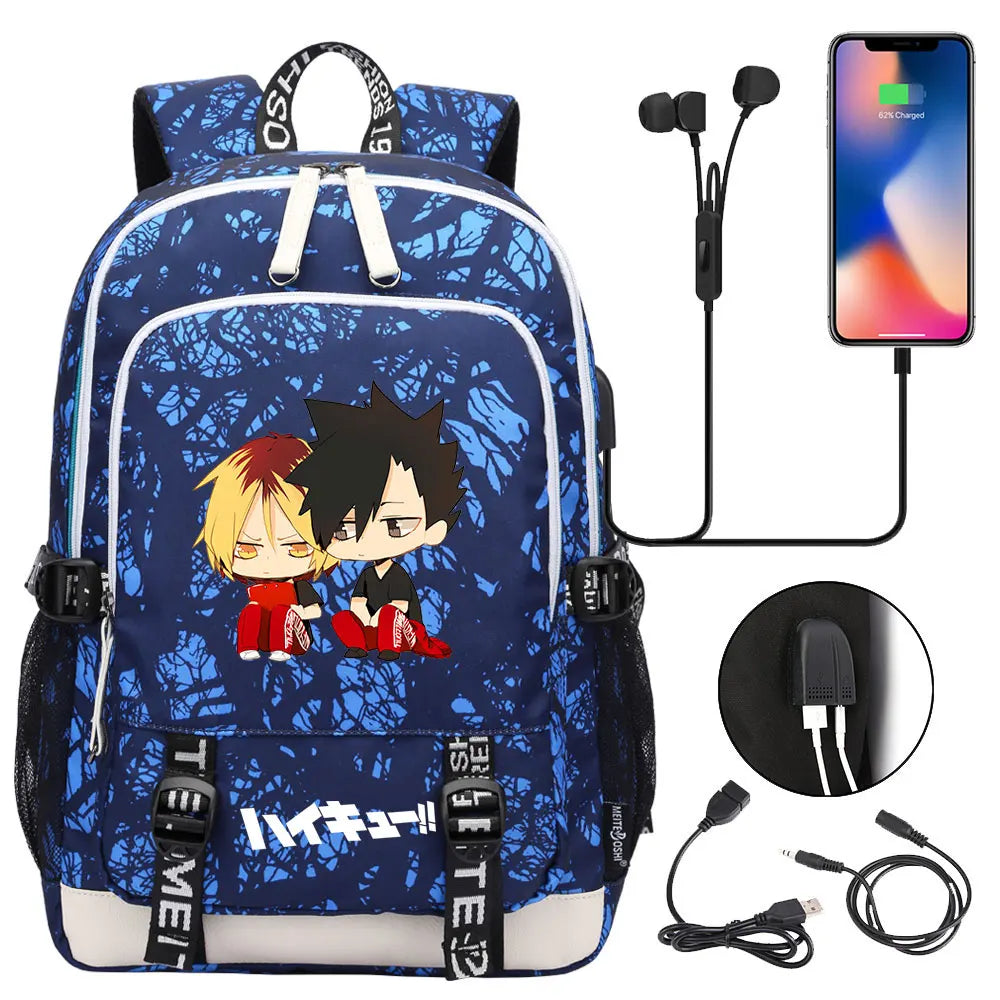 Anime Volleyball Juvenile Teenager USB Charging Laptop Backpack Women Men Rucksack Kids School Book Bag Mochila Travel Bagpack