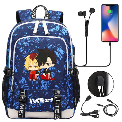 Anime Volleyball Juvenile Teenager USB Charging Laptop Backpack Women Men Rucksack Kids School Book Bag Mochila Travel Bagpack