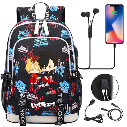 Anime Volleyball Juvenile Teenager USB Charging Laptop Backpack Women Men Rucksack Kids School Book Bag Mochila Travel Bagpack