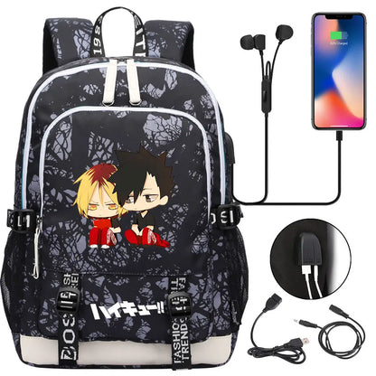 Anime Volleyball Juvenile Teenager USB Charging Laptop Backpack Women Men Rucksack Kids School Book Bag Mochila Travel Bagpack