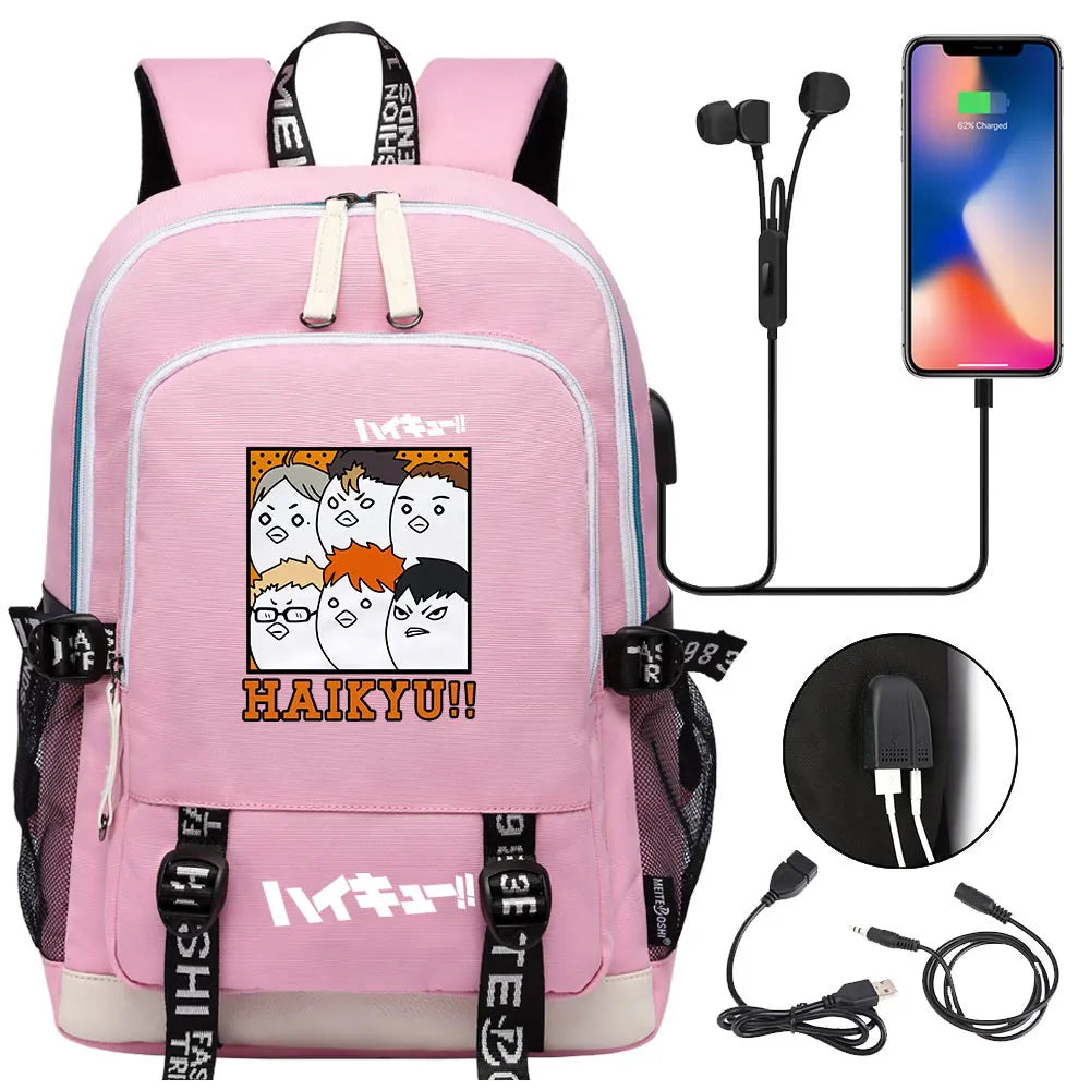 Anime Volleyball Juvenile Teenager USB Charging Laptop Backpack Women Men Rucksack Kids School Book Bag Mochila Travel Bagpack