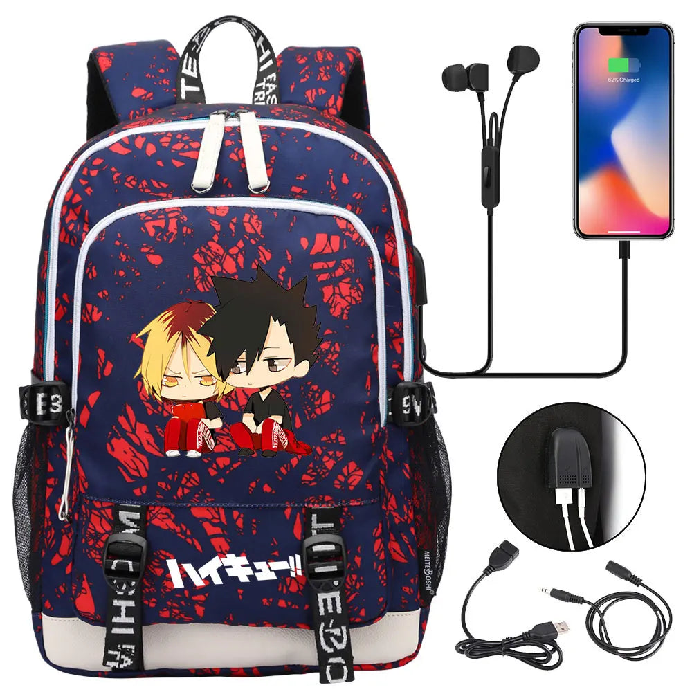 Anime Volleyball Juvenile Teenager USB Charging Laptop Backpack Women Men Rucksack Kids School Book Bag Mochila Travel Bagpack