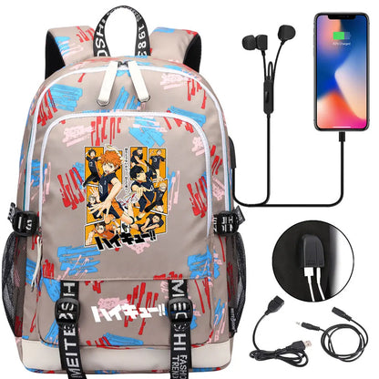 Anime Volleyball Juvenile Teenager USB Charging Laptop Backpack Women Men Rucksack Kids School Book Bag Mochila Travel Bagpack