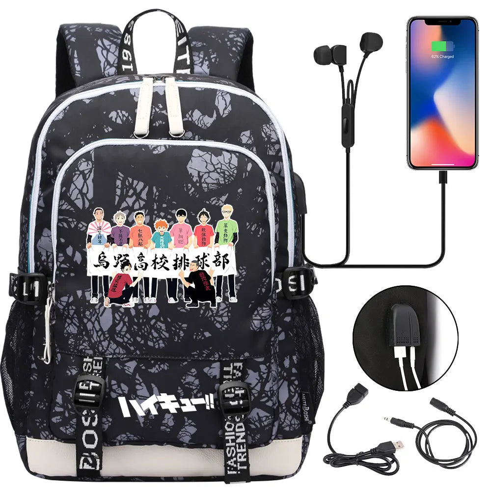 Anime Volleyball Juvenile Teenager USB Charging Laptop Backpack Women Men Rucksack Kids School Book Bag Mochila Travel Bagpack