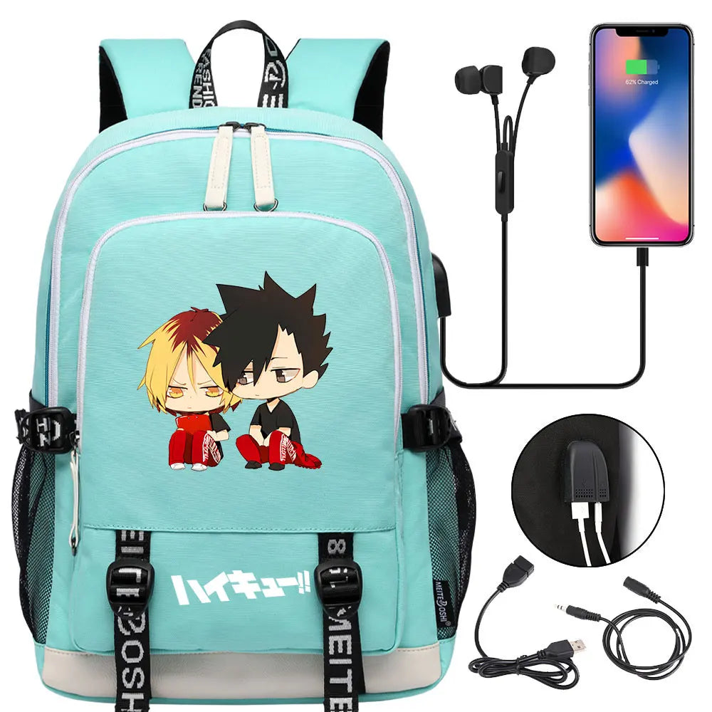 Anime Volleyball Juvenile Teenager USB Charging Laptop Backpack Women Men Rucksack Kids School Book Bag Mochila Travel Bagpack
