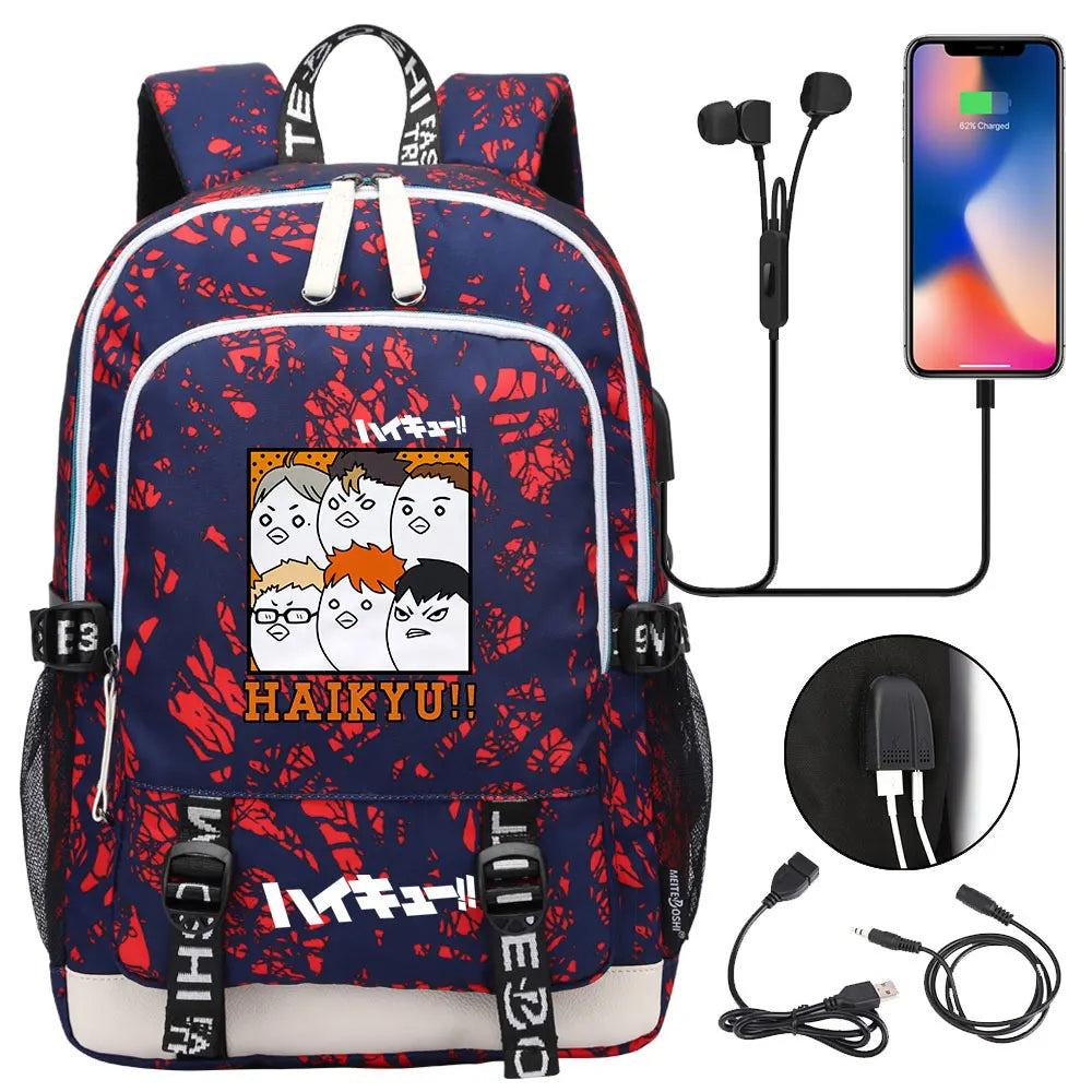 Anime Volleyball Juvenile Teenager USB Charging Laptop Backpack Women Men Rucksack Kids School Book Bag Mochila Travel Bagpack
