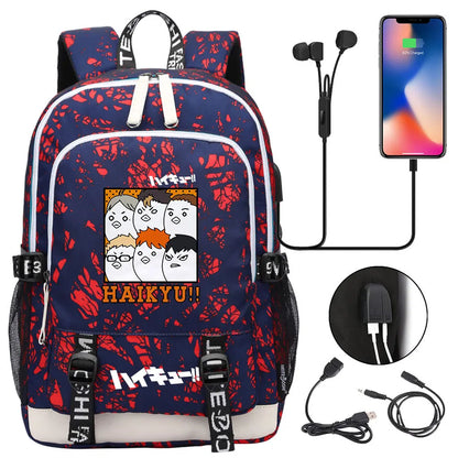 Anime Volleyball Juvenile Teenager USB Charging Laptop Backpack Women Men Rucksack Kids School Book Bag Mochila Travel Bagpack