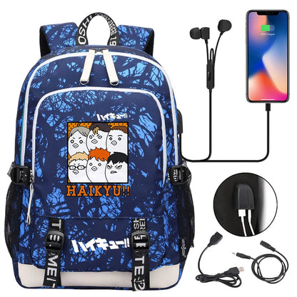 Anime Volleyball Juvenile Teenager USB Charging Laptop Backpack Women Men Rucksack Kids School Book Bag Mochila Travel Bagpack