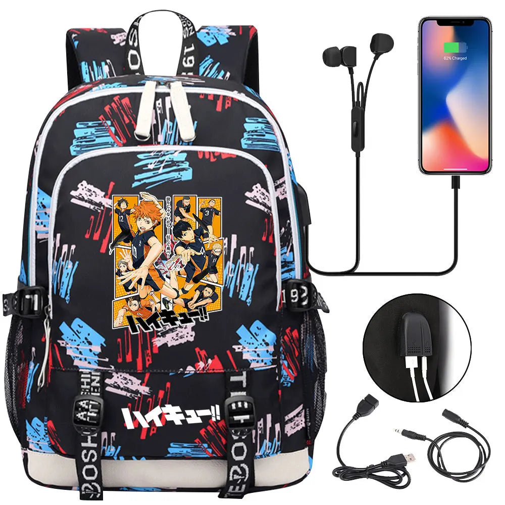 Anime Volleyball Juvenile Teenager USB Charging Laptop Backpack Women Men Rucksack Kids School Book Bag Mochila Travel Bagpack