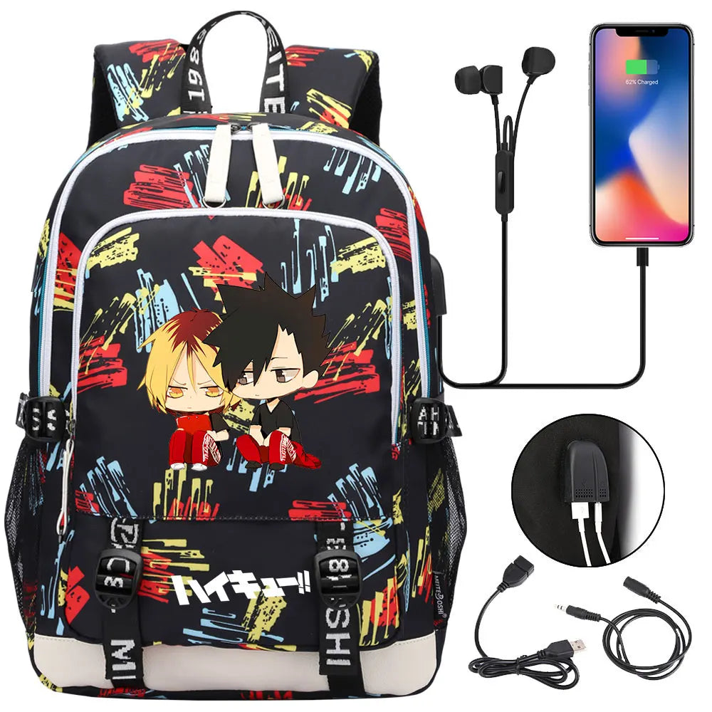 Anime Volleyball Juvenile Teenager USB Charging Laptop Backpack Women Men Rucksack Kids School Book Bag Mochila Travel Bagpack