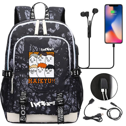 Anime Volleyball Juvenile Teenager USB Charging Laptop Backpack Women Men Rucksack Kids School Book Bag Mochila Travel Bagpack