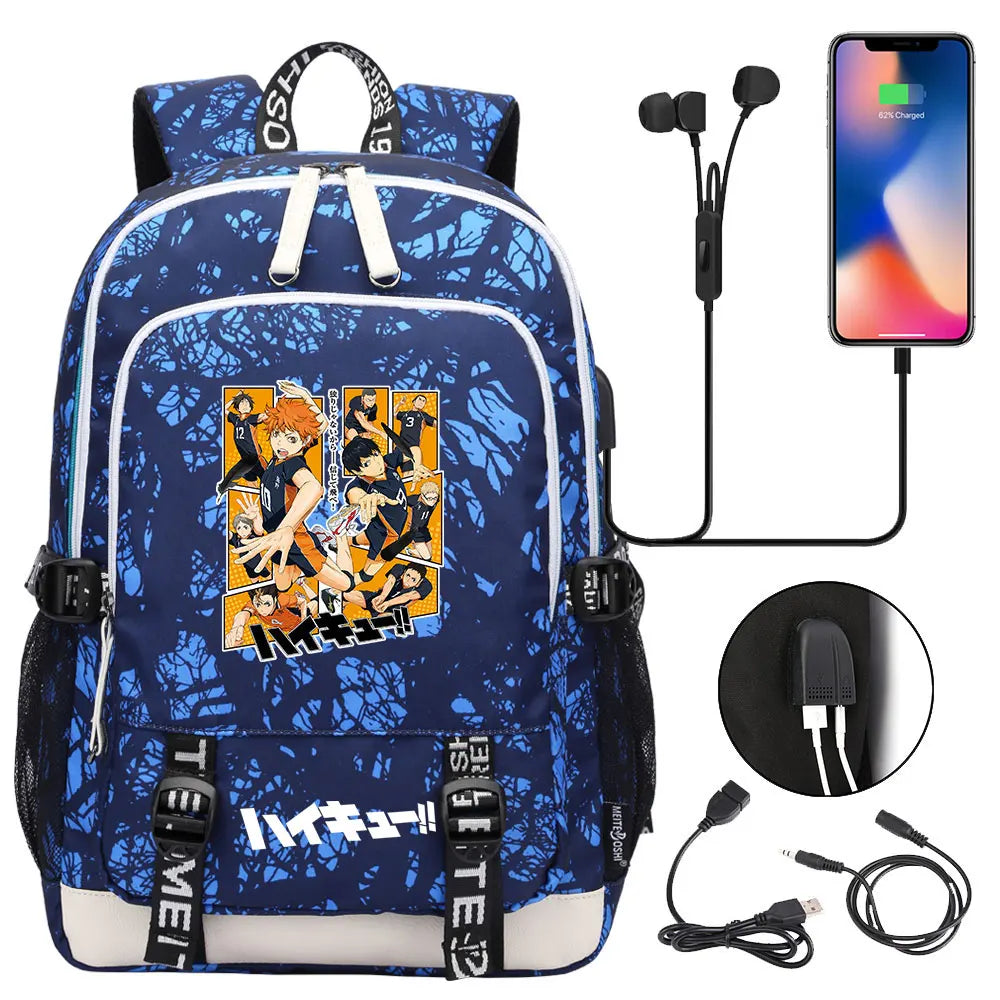 Anime Volleyball Juvenile Teenager USB Charging Laptop Backpack Women Men Rucksack Kids School Book Bag Mochila Travel Bagpack
