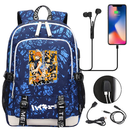 Anime Volleyball Juvenile Teenager USB Charging Laptop Backpack Women Men Rucksack Kids School Book Bag Mochila Travel Bagpack
