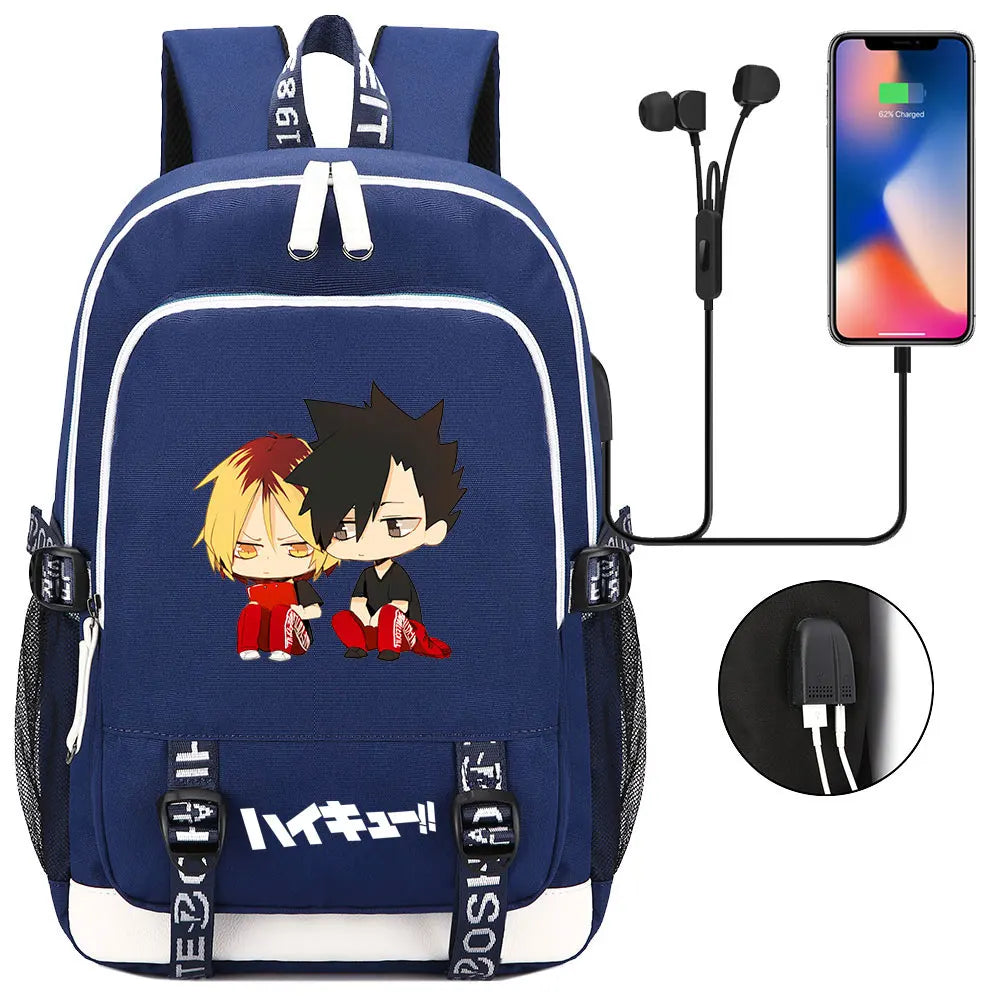 Anime Volleyball Juvenile Teenager USB Charging Laptop Backpack Women Men Rucksack Kids School Book Bag Mochila Travel Bagpack