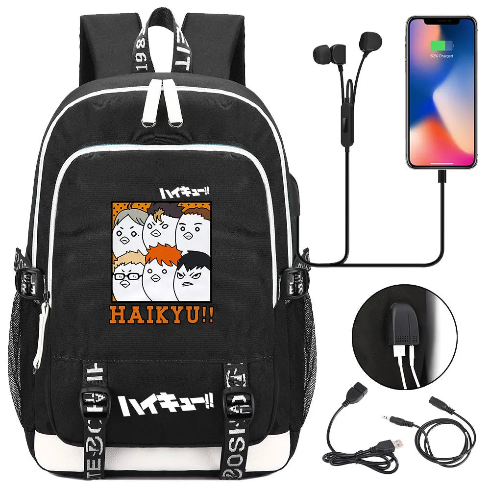 Anime Volleyball Juvenile Teenager USB Charging Laptop Backpack Women Men Rucksack Kids School Book Bag Mochila Travel Bagpack
