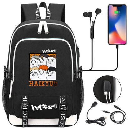 Anime Volleyball Juvenile Teenager USB Charging Laptop Backpack Women Men Rucksack Kids School Book Bag Mochila Travel Bagpack