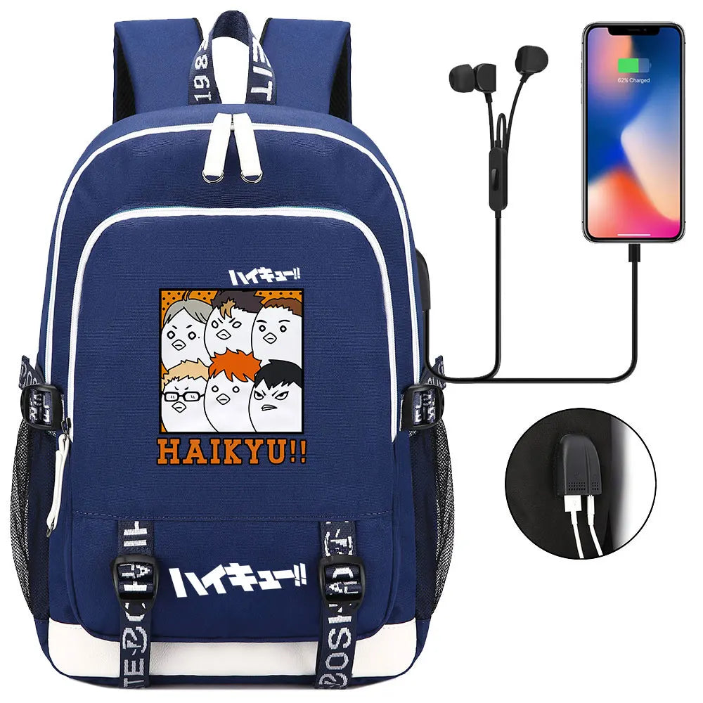 Anime Volleyball Juvenile Teenager USB Charging Laptop Backpack Women Men Rucksack Kids School Book Bag Mochila Travel Bagpack