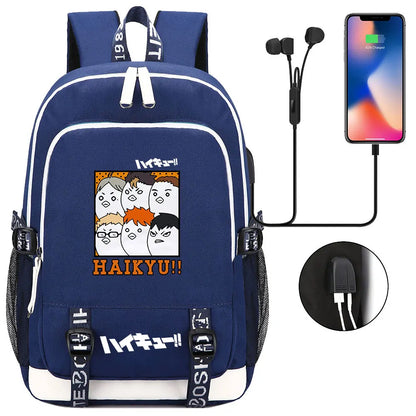 Anime Volleyball Juvenile Teenager USB Charging Laptop Backpack Women Men Rucksack Kids School Book Bag Mochila Travel Bagpack