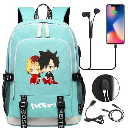 Anime Volleyball Juvenile Teenager USB Charging Laptop Backpack Women Men Rucksack Kids School Book Bag Mochila Travel Bagpack