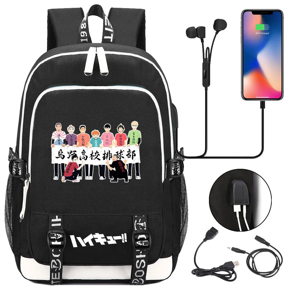 Anime Volleyball Juvenile Teenager USB Charging Laptop Backpack Women Men Rucksack Kids School Book Bag Mochila Travel Bagpack