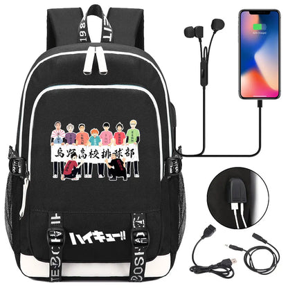 Anime Volleyball Juvenile Teenager USB Charging Laptop Backpack Women Men Rucksack Kids School Book Bag Mochila Travel Bagpack