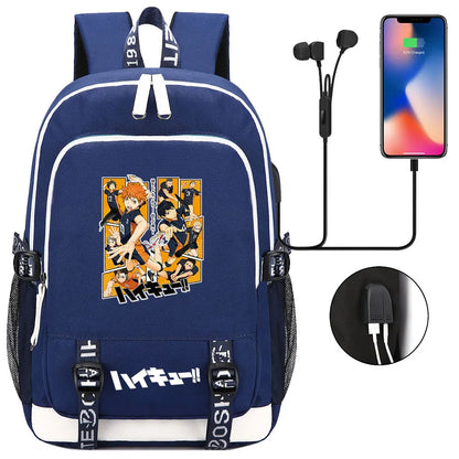 Anime Volleyball Juvenile Teenager USB Charging Laptop Backpack Women Men Rucksack Kids School Book Bag Mochila Travel Bagpack