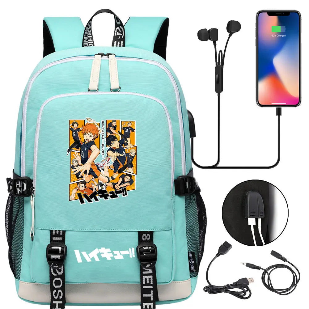 Anime Volleyball Juvenile Teenager USB Charging Laptop Backpack Women Men Rucksack Kids School Book Bag Mochila Travel Bagpack