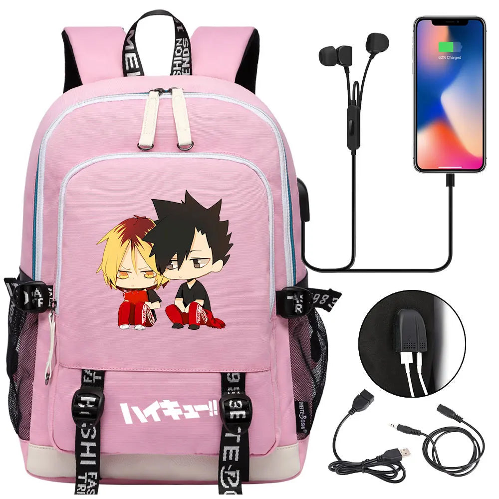 Anime Volleyball Juvenile Teenager USB Charging Laptop Backpack Women Men Rucksack Kids School Book Bag Mochila Travel Bagpack