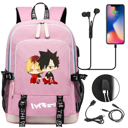 Anime Volleyball Juvenile Teenager USB Charging Laptop Backpack Women Men Rucksack Kids School Book Bag Mochila Travel Bagpack