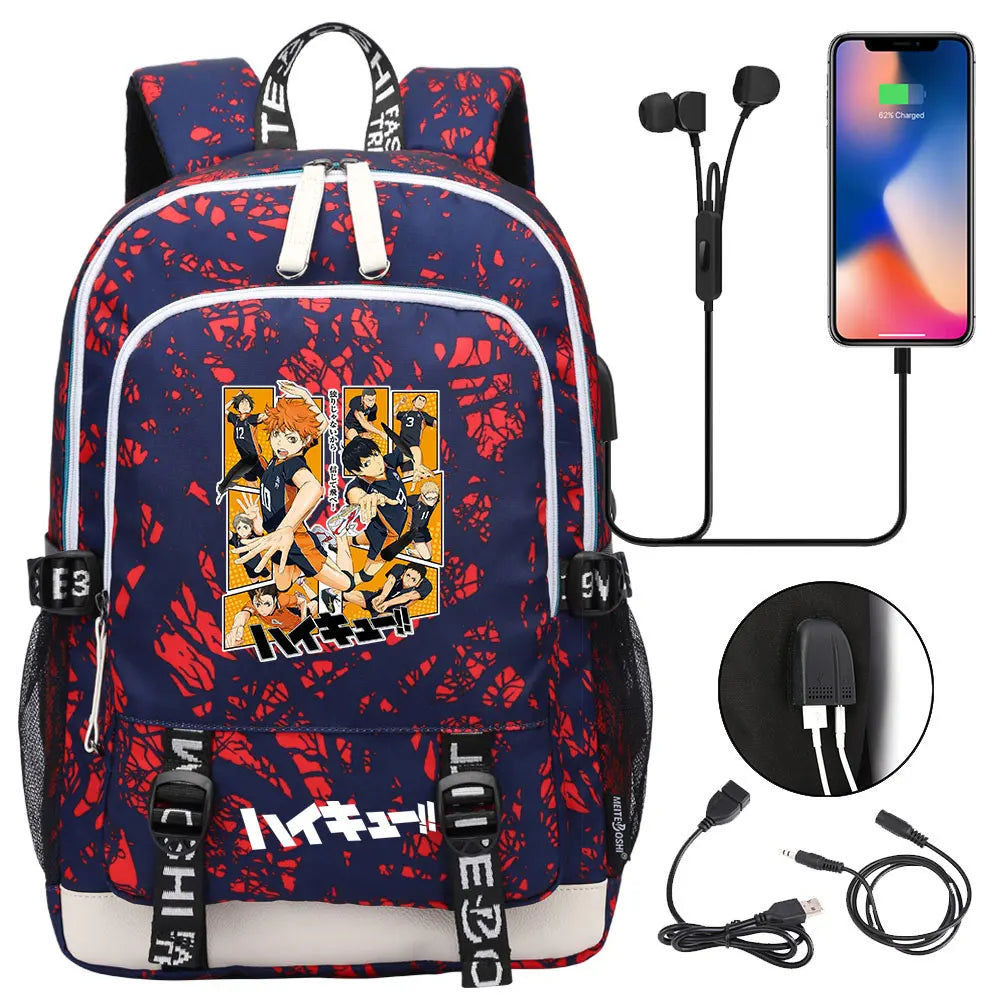 Anime Volleyball Juvenile Teenager USB Charging Laptop Backpack Women Men Rucksack Kids School Book Bag Mochila Travel Bagpack