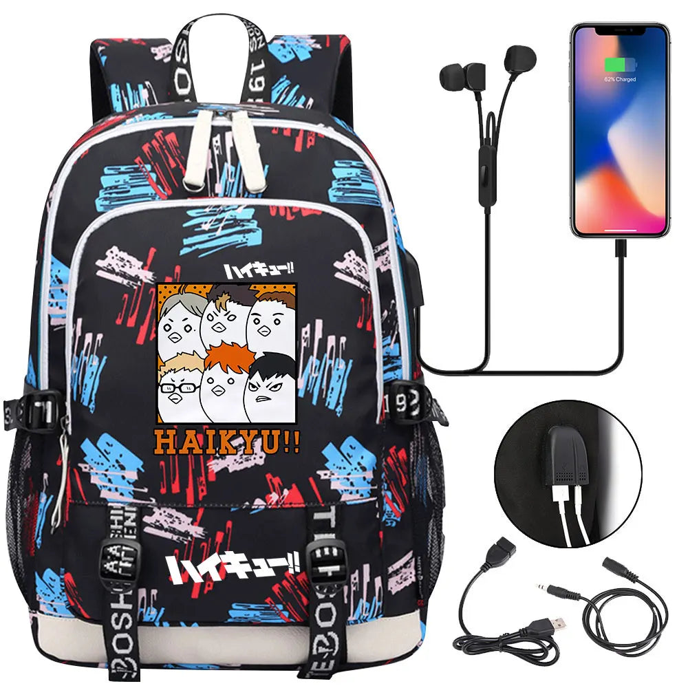Anime Volleyball Juvenile Teenager USB Charging Laptop Backpack Women Men Rucksack Kids School Book Bag Mochila Travel Bagpack