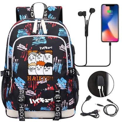 Anime Volleyball Juvenile Teenager USB Charging Laptop Backpack Women Men Rucksack Kids School Book Bag Mochila Travel Bagpack