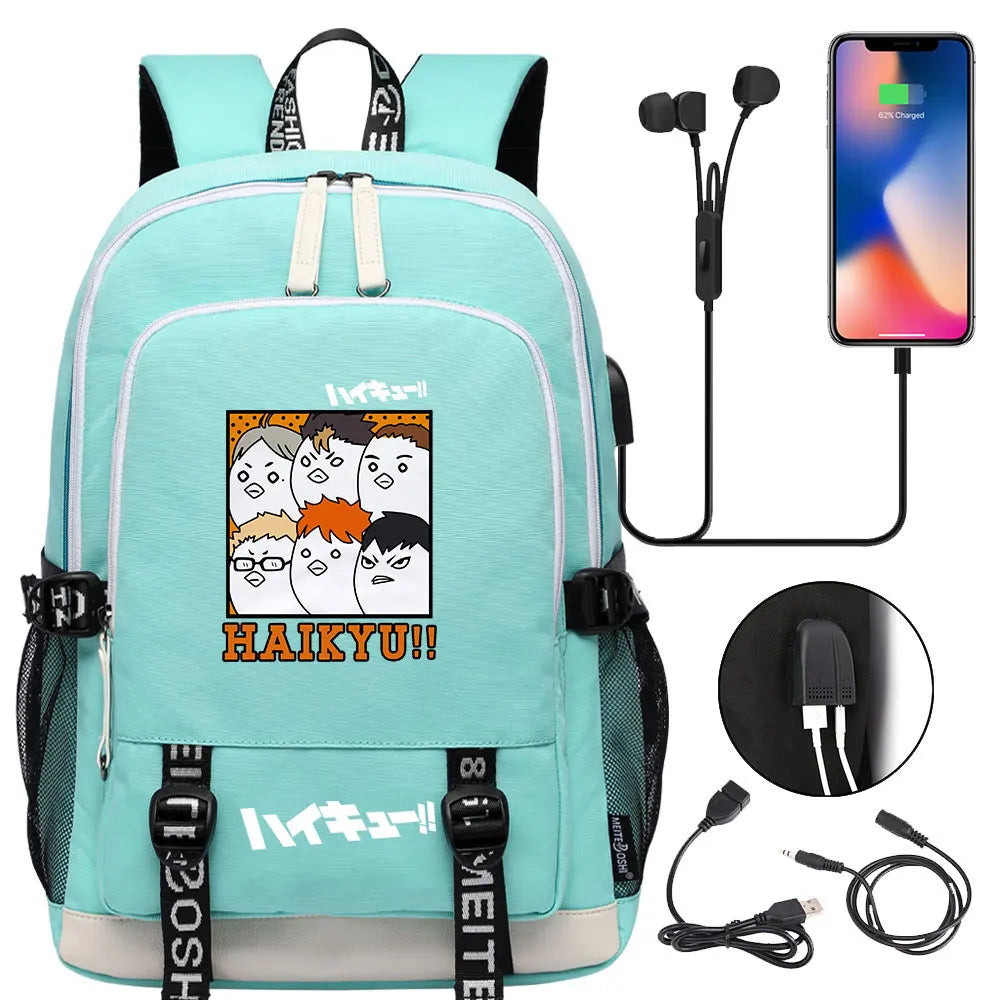 Anime Volleyball Juvenile Teenager USB Charging Laptop Backpack Women Men Rucksack Kids School Book Bag Mochila Travel Bagpack