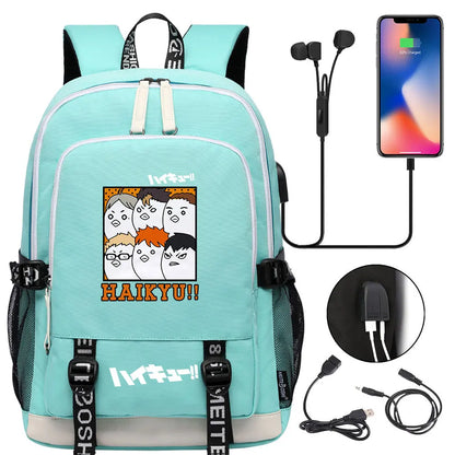Anime Volleyball Juvenile Teenager USB Charging Laptop Backpack Women Men Rucksack Kids School Book Bag Mochila Travel Bagpack