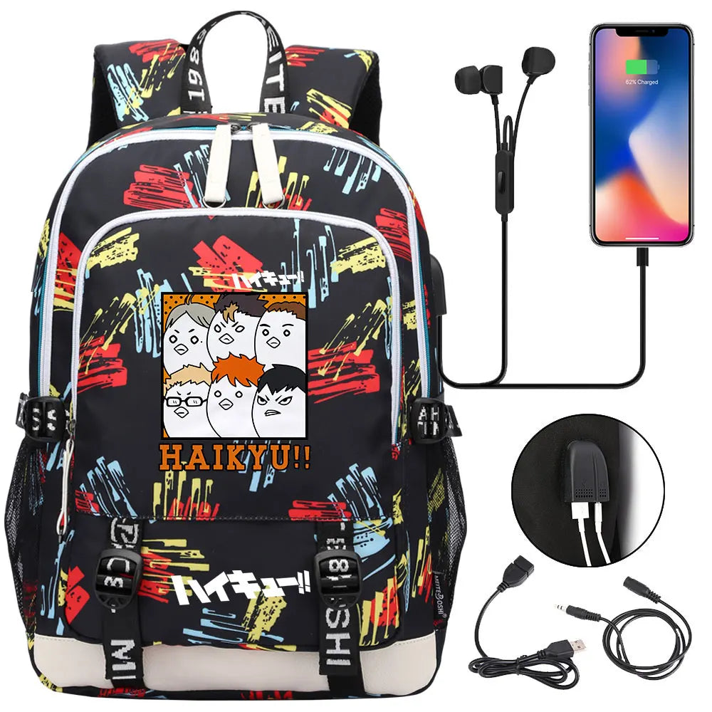 Anime Volleyball Juvenile Teenager USB Charging Laptop Backpack Women Men Rucksack Kids School Book Bag Mochila Travel Bagpack