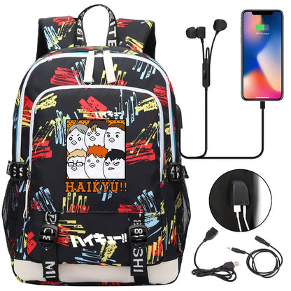 Anime Volleyball Juvenile Teenager USB Charging Laptop Backpack Women Men Rucksack Kids School Book Bag Mochila Travel Bagpack