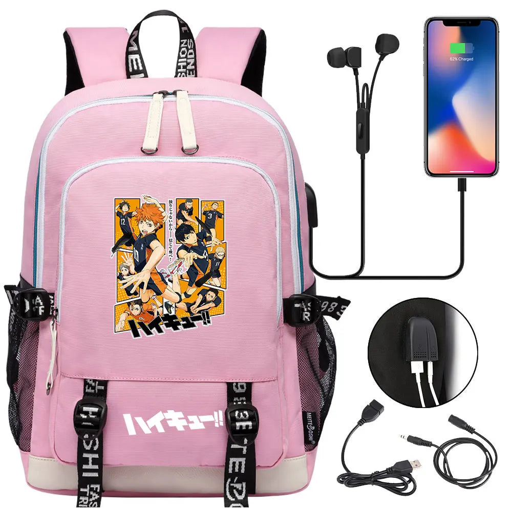 Anime Volleyball Juvenile Teenager USB Charging Laptop Backpack Women Men Rucksack Kids School Book Bag Mochila Travel Bagpack