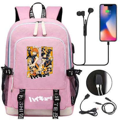 Anime Volleyball Juvenile Teenager USB Charging Laptop Backpack Women Men Rucksack Kids School Book Bag Mochila Travel Bagpack