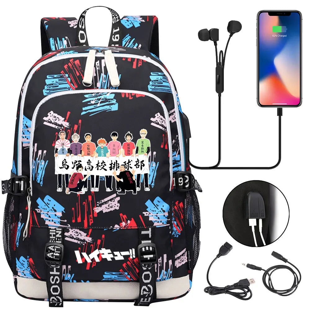 Anime Volleyball Juvenile Teenager USB Charging Laptop Backpack Women Men Rucksack Kids School Book Bag Mochila Travel Bagpack