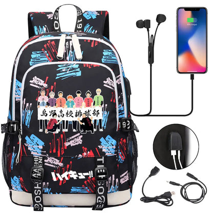 Anime Volleyball Juvenile Teenager USB Charging Laptop Backpack Women Men Rucksack Kids School Book Bag Mochila Travel Bagpack