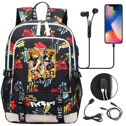 Anime Volleyball Juvenile Teenager USB Charging Laptop Backpack Women Men Rucksack Kids School Book Bag Mochila Travel Bagpack